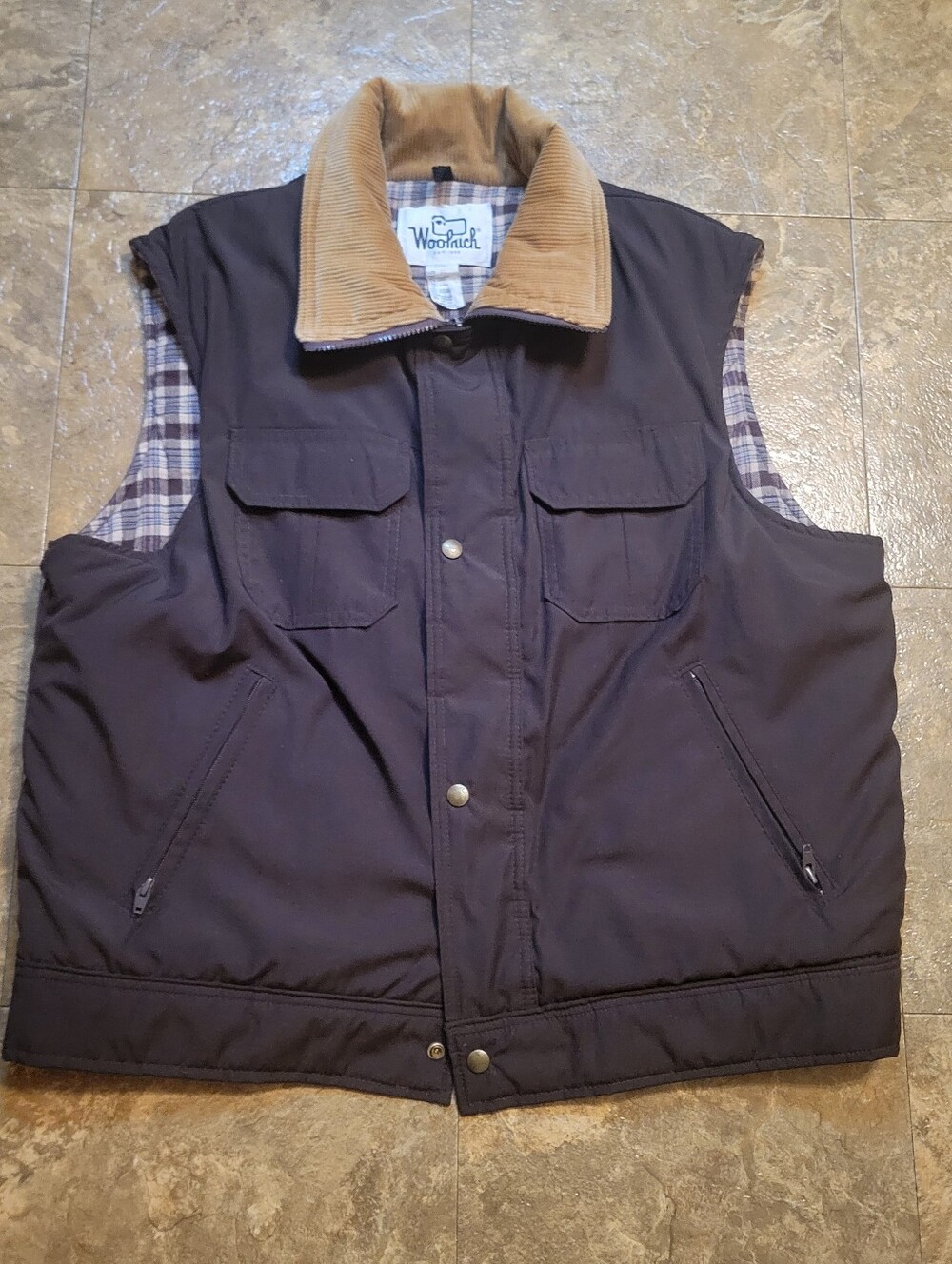 Woolrich Vest Jacket Mens XL Brown Zip Snap Vintage Made In USA Workwear Outdoor